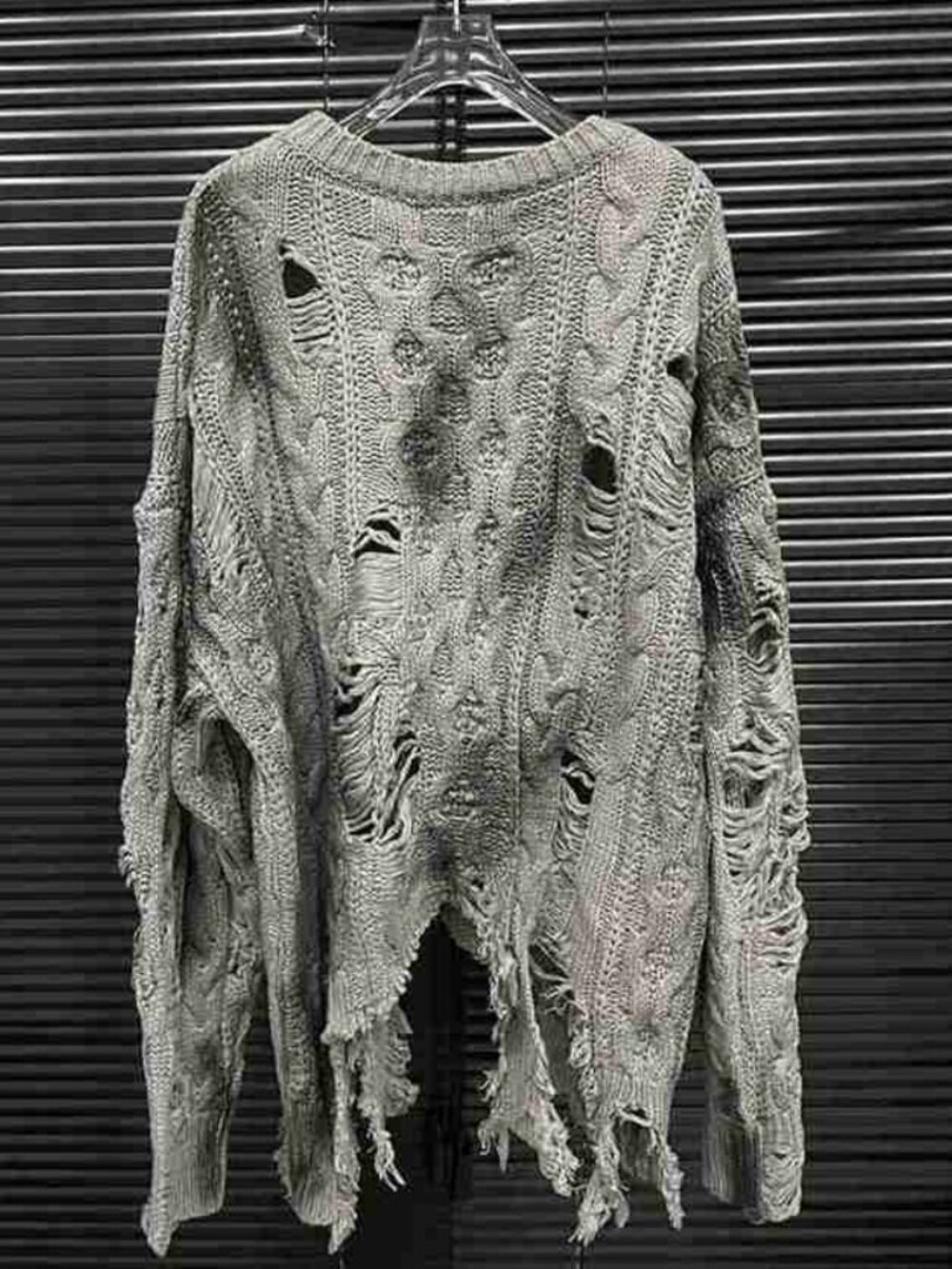 Grey Ripped Cable Knit - Picture 2 of 4